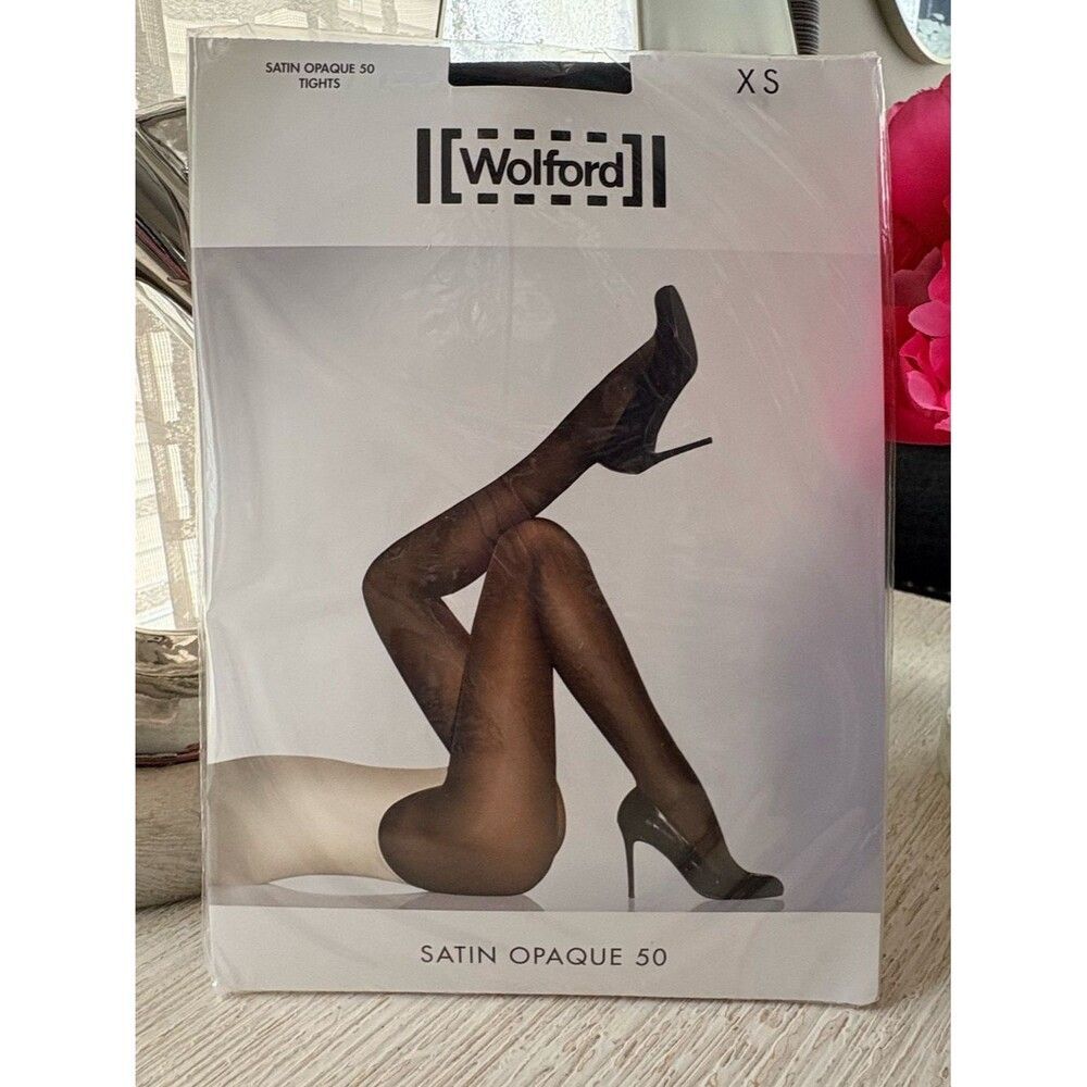 NWT Wolford Black Satin Opaque 50 Tights Size XS